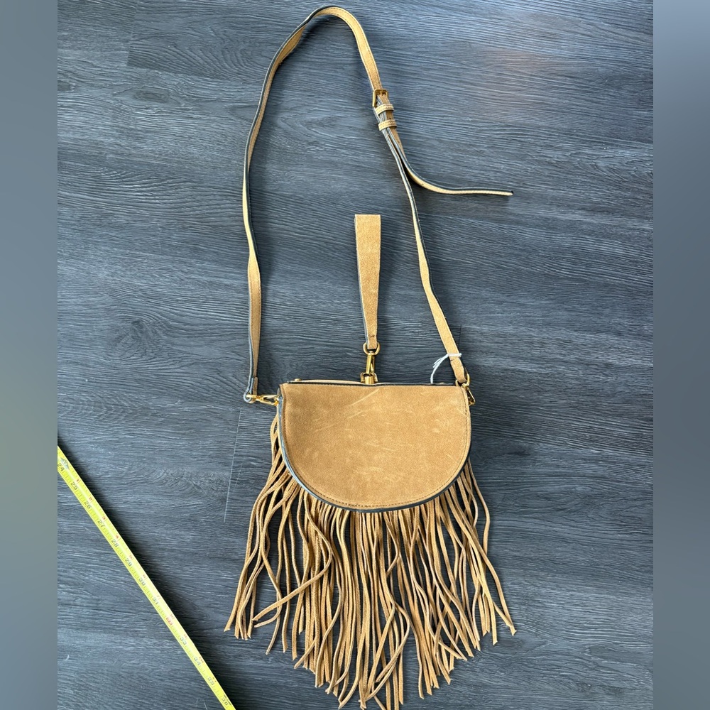 Mango tan fringe suede bag crossbody or clutch - Picture 2 of 8
